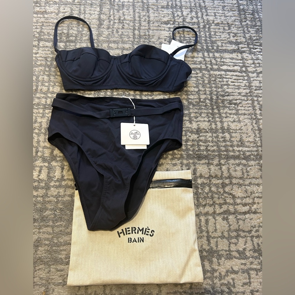 Hermès Navy Bikini Set High Waisted SZ 38 Top and 40 Bottoms